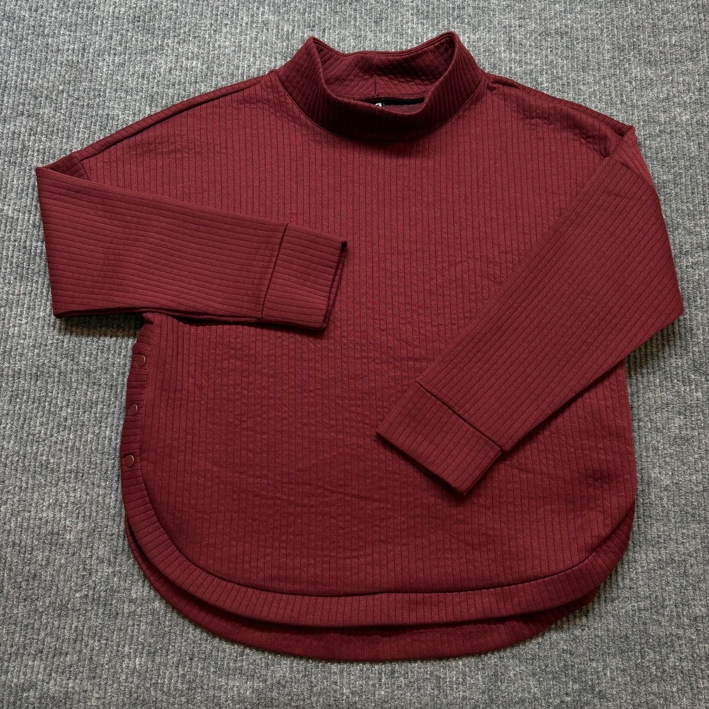 GapFit Pullover Womens XL Maroon‎ Ribbed Quilted Mock Neck Snap Side Sweatshirt
